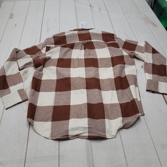 Old Navy Boyfriend brown check flannel shirt oversized button down LS tall - Picture 7 of 7